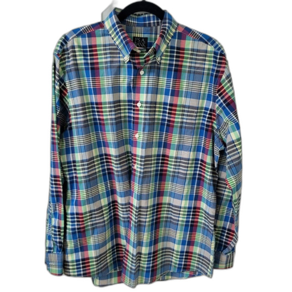 Jos. A Bank Green / Blue Plaid Shirt - Size Large - Picture 1 of 4